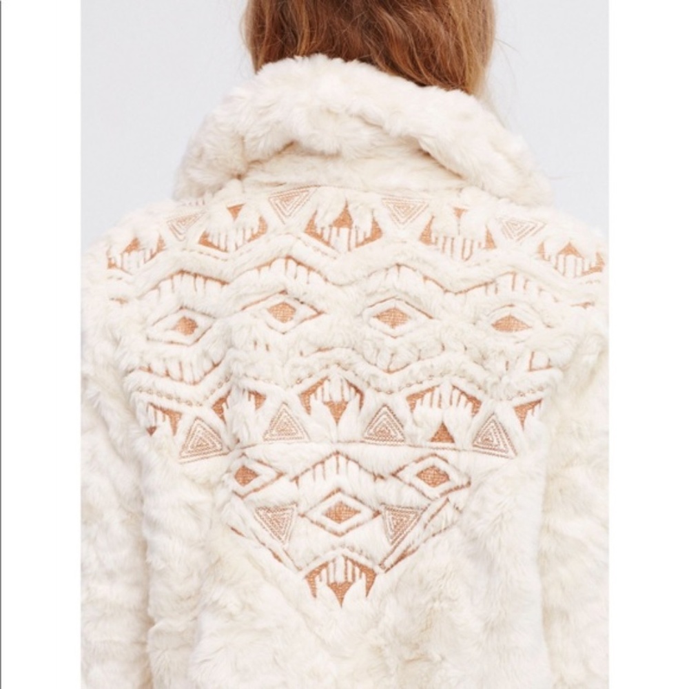 FREE PEOPLE Embroidered Cascade Fur Jacket Sz S - Picture 2 of 9